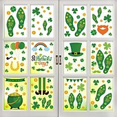  9 Sheets St. Patrick's Day Window Clings, Shamrock Leprechaun Shoe Footprints Gold Coin Static Cling Stickers, Irish Party Decor Glass Decals for Home Store