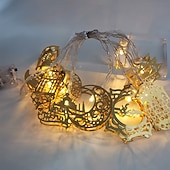 tanie Łańcuchy świetlne baterii-Lampki dekoracyjne na Ramadan Eid zasilane bateriami, 3/6 m, 20/40 diod LED, księżyc, gwiazda, zamek, latarnia, dekoracje do wnętrz na Ramadan, zasilanie USB