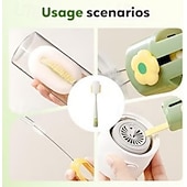 رخيصةأون تنظيف المطبخ-عبوتان من فرشاة تنظيف الزجاجات متعددة الوظائف 5 في 1، فرشاة ذات مقبض طويل لتنظيف الأكواب وأغطية الترمس، منظف زجاجات الحليب والماء، أداة مطبخ منزلية متينة