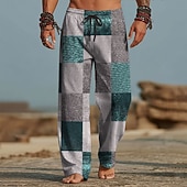 preiswerte Bedruckte Freizeithosen für Herren-Herren Geometrisch Farbblock Patchwork Hose Freizeithose Baggy-Hosen Mittlere Taille Mode Heim Outdoor Urlaub Elastischer Kordelzug in der Taille Leinenähnliche Hose mit Taschen Sommer Frühling