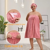 baratos Utensílios de Casa de Banho-Conjunto de saia de banho plus size ajustável e touca de secagem rápida, roupa de banho confortável e prática, perfeita para depois do banho, à beira da piscina e no chuveiro, secagem rápida e ajuste regulável.