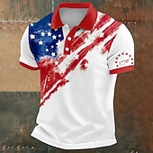  4th of July 2026 250th Men's American US Flag Polo Short Sleeve Polo Shirts Lapel Casual Athleisure Daily Wear Festival Outfit 3D Print Buttons Summer White