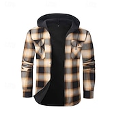 economico Giubbotti Casual-Per uomo Cappotto Invernale Giacca Camicia Giacca in Pile Giacca Casual Casuale Quotidiano Calore Termico Tasca Bottonato Autunno Inverno Plaid Streetwear Quotidiano Con Cappuccio Regolare Rosso