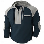 preiswerte T-Shirt mit Waffelstrick-Herren Waffel T-Shirt T Shirt Waffel-Henley-Hemd Herrenhemden mit Ellbogenflicken Langarm Mit Kapuze Zur Seite fahren Halber Reißverschluss Herbst Herbst Winter Einfarbig Farbblock Sportlich