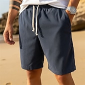 billiga Vardagsshorts-Herr Sommarshorts Beach Shorts Casual shorts Manchester Shorts Snörning Elastisk midja Ensfärgat Komfort Knelängd Dagligen Utomhus Helgdag Semester Mode Marinblå Kaki Microelastisk