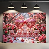 cheap Wall Tapestries-Valentine's Day Tapestry Banners Blanket Rose Love Heart Cute Romantic 3D Party Living Room Shooting Backgrounds Marriage Proposal Decoration Home Decor
