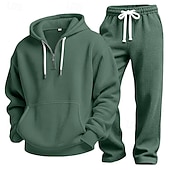 baratos moletons básicos-Homens Moletom Moletons Waffle Moletom com capuz e calças Conjunto Capuz Diário Ao ar livre Férias Roupa Diária Com Cordão Half Zip Tecido Vermelho Vinho Preto Branco Roupas Esportivas Esportes Moda