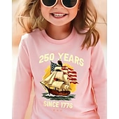  Unisex Mädchen 3D Grafik Flagge 250-jähriges Jubiläum Amerikanische US-Flagge für Kinder T-Shirt Langarm 3D-Druck Sommer Herbst Sport Mode Streetwear Kinder 4-12 Jahre Rundhalsausschnitt Lässig