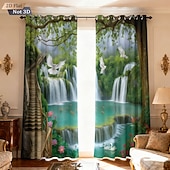 Недорогие Шторы и портьеры-Комплект из 2 предметов, перфорированные затемняющие шторы с 3D-печатью для ландшафтного дизайна, утепления, для комнаты отдыха на открытом воздухе и балкона