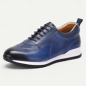 preiswerte Premium Leder Sneaker-Marineblaue Herren-Sneaker aus Leder – stylische, atmungsaktive Sneaker mit perforiertem Design, perfekt für aktive und lässige Outfits.