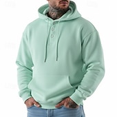 cheap Basic Hoodies-Men's Hoodie Pullover Hoodie Sweatshirt Button Up Hoodie Blue Apricot Wine Red Black Light Green Hooded Plain Kangaroo Pocket Casual Daily Sports &amp; Outdoor Streetwear Cool Sportswear Spring &amp; Fall
