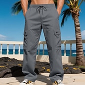 baratos Calças Cargo-Homens Calças Cargo Calças Calças largas Com Cordão Cintura elástica Bolso multi Tecido A Prova de Vento Conforto Diário Ao ar livre Feriado Roupa de rua à moda Preto Verde Tropa