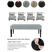 abordables Dining Chair Cover-Solid Color Elastic 75D Milk Silk Waterproof Bench Cover with Rope, Universal Set for Dustproof Stool and Ottoman Protection