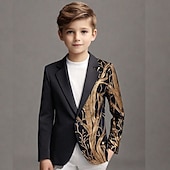 cheap Ring Bearer Suits &amp; Outfits-Kids Boys' Blazer Outerwear Sequin Tree Long Sleeve Pocket Buttons Coat Party Fashion Streetwear Cool Blue Red Purple Spring Fall 4-12 Years