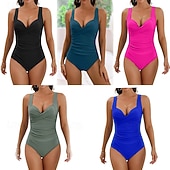 economico Rash Guards Interi-Per donna Costume da bagno Costumi da bagno One Piece Tinta unita Scollo a V Leggero Elastico Traspirante Senza Maniche Costume da Bagno Surf Spiaggia Vacanze Estate