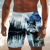 رخيصةأون الحيوانات والطيور-رجالي حيوان ذئب طبيعة و مناظر ترونكس السباحة شورتات السباحة شورتات التزلج خصر متوسط عتيق / معتق الأماكن المفتوحة عطلة جيوب جانبية بطانة الشبكة خصر مرن برباط مصمم ملابس
