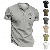 abordables Camiseta informal tipo henley-Hombre Camiseta Henley Shirt Tee Camisa manga corta Manga Corta Henley Verano Primavera Palmera Moda Ropa de calle Casual Botones Estampado Diario Vacaciones Deporte Negro Verde Claro Blanco Camiseta