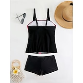 abordables Tankinis-Maillot de bain Tankini femme 2 pièces Shorts Contrôle du ventre Taille haute Slim Dos nu Vacances Plage Vêtements Feuilles V Cou Sans Manches