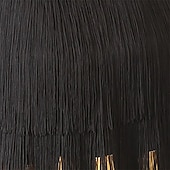 baratos vestido de competição-preto feminino &amp;Vestido de dança latina com franjas douradas - decote halter bicolor para rumba, salsa, cha-cha e dança de salão.