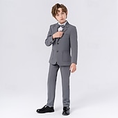 abordables Costumes et Tenues de Porteur d'Anneau-Costume 5 pièces pour garçon d'honneur, avec blazer. &amp;gilet &amp; pantalon  &amp;Costume garçon avec cravate, tenue décontractée pour les fêtes en extérieur, style basique, bleu, beige, gris, polyester