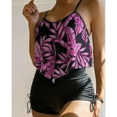 tanie Tankini i bikini do surfingu-Damskie Strój kąpielowy Tankini 2-częściowa Tropikalny Ultra lekki (UL) Elastyczny Bez rękawów Kąpielówki Surfing Nurkowanie z rurką Lato