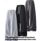 cheap Straight Leg-Multi Packs 3pcs Men's Black+Navy Blue+Light Grey Sweatpants Trousers Lightweight Straight Leg Sweatpants Drawstring Elastic Waist Plain Vacation Daily Wear Spandex Spring