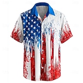  Herre 4. juli USAs 250-årsjubileum USAs flagg 250-årsjubileum Skjorte Skjorte med knapper Kortermet Vintage retro utendørs Ferie Sommer Vår Aftæpning 3D-utskrift krage skjorter Blå Hvit