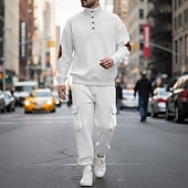 abordables Survêtements de base-Homme Sweat-shirt Ensemble Survetement Sweat à capuche gaufré Ensemble de tenues Col montant Quotidien Extérieur Sports Jacquard Cordon de serrage Boutonner Bloc de Couleur Rouge vin Tenues de Sport