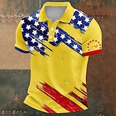  4 luglio 2026 250° Per uomo Bandiera Americana Polo Manica Corta Magliette polo Bavero Casual Athleisure Abbigliamento quotidiano Abito da festa Stampa 3D Bottoni Estate Blu Bianco Giallo