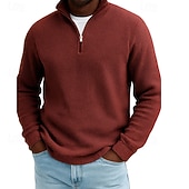  Herren Waffel-Poloshirts Textur Outdoor Lässig Viertelreißverschluss Langarm Mode Modern Einfarbig Texture Gestrickt Herbst Frühling & Herbst Herbst Winter Normale Passform Dunkel Braun Wein Schwarz