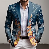 economico Blazer Stampati da Uomo-Per uomo Farfalla Giacca blazer Cappotto Confortevole Traspirante Artistico Casual Casuale Quotidiano Feste Tasca Stampa 3D Bottoni Tutte le stagioni Dentellato Manica Lunga Blu Nero Rosso