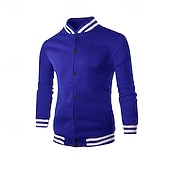 economico Giubbotti Casual-Per uomo Giacca Leggera Giacca Casual Giacca College Casuale Quotidiano Tasca Primavera Autunno A righe Streetwear Elegante Colletto Mao Regolare Nero Rosso Blu marino Blu reale Grigio chiaro Giacca