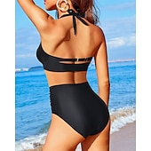 economico Surfing Tankinis &amp; Bikinis-Per donna Costume da bagno Bikini a vita alta con volant 2 pezzi Tropicale Senza schiena Protezione UV Alta elasticità Senza Maniche Costume da Bagno Surf Immersione Snorkeling Estate