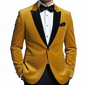 abordables blazer de fête-Veste blazer en velours pour homme, col fermé, mode Noël, fête, couleur unie, jaune, rouge, bleu, coupe ajustée, simple boutonnage, un bouton