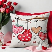 cheap Throw Pillows,Inserts &amp; Covers-Valentine's Day Throw Pillow Cover, Red Heart Balloon Decorative Cushion, Romantic Atmosphere Pillow for Sofa, Living Room, Bedroom, Cozy Holiday Accent