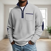 billige Vaffelstrikket T-skjorte-Herre Vaffel T-skjorte T skjorte Vaffel Henley-skjorte Herreskjorter med albuelapper Langermet Høyhalset Halv glidelås Høst vinter Helfarge Lapper Tradisjonell / vintage Fritid Lapper Fargeblokk