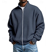 preiswerte Einfache Sweatshirts-Herren Sweatshirt Waffel-Sweatshirt Pullover Kapuzensweatshirt Pullover Sweatshirt mit durchgehendem Reißverschluss Aprikose Schwarz Weiß Hellgrün Armeegrün Stehkragen Einfach Strukturiert Lässig