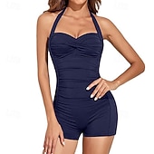 abordables Rash Guards de Una Pieza-Mujer Traje de baño Traje de baño de una pieza fruncido Trajes de baño Color sólido Cabestro Elástico Sin Mangas Bañadores Surf Playa Vocación Verano