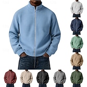 cheap Basic Sweatshirts-Men's Sweatshirt Waffle Sweatshirt Full Zip Sweatshirt Wine Standing Collar Plain Zip Up Textured Casual Daily Sports &amp; Outdoor Streetwear Cool Sportswear Spring &amp;  Fall Clothing Apparel Hoodies