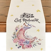 cheap Table Runners-Ramadan Eid Table Runner, Moon &amp; Gold Design, Heat-Resistant Dining Table Cloth, Kitchen and Entryway Decor, Elegant Home Accent for Holiday and Daily Use
