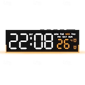 tanie Dekoracyjne światła-nowoczesny cyfrowy budzik LED z dwoma alarmami &amp;miękkie dolne światło, wyświetla czas, datę, dzień tygodnia, temperaturę, 3-stopniowa automatyczna/ręczna jasność, zegar biurkowy zasilany bateryjnie