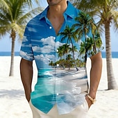 voordelige Tropische planten-Voor heren Kokosnootboom Natuur &amp; Landschappen Tropische planten Overhemd Hawaiiaanse shirts Aloha-shirt Korte mouw Hawaii Vakantie Feestdagen Zomer Strijkijzer 3D-afdrukken Voorste zak Linnenachtig