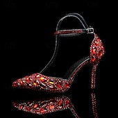 preiswerte Klassische Pumps-Damen Cocktail Club Party Strass Kristall Schnalle Stiletto Spitze Zehe Mode Niedlich luxuriös PU Schnalle Silber Rot orange Schwarz und Violett