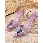 abordables Chaussures de femme-Escarpins à bride arrière verts à strass pour femmes, chaussures habillées élégantes à bout pointu pour la Saint-Patrick