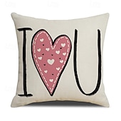 cheap Throw Pillows,Inserts &amp; Covers-Valentine's Day Couple Heart Pillow Cover, Red "LOVE" Letter Print Decorative Cushion, Perfect for Sofa, Living Room, Bedroom, Ideal for Romantic Valentine's Day Home Decor
