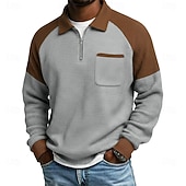 levne Vaflové pletené tričko-Pánské Vaflové tričko Polo na zip Dlouhý rukáv Polo límec Svetr Čtvrtletní zip Podzim Podzim zima Pevná barva Barevné bloky Tradiční a retro Na běžné nošení Slátanina Barevné bloky Ležérní Dom