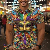 economico Festival-Per uomo Polo Polo con zip a un quarto Quotidiano Carnevale Zip a un quarto Manica Corta Moda Essenziale Grafico Maschera Stampa 3D Estate Primavera Vestibilità su misura Viola scuro Oro Viola Polo