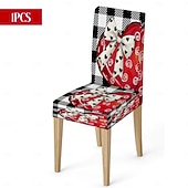 رخيصةأون غطاء كرسي الطعام-غطاء كرسي طعام مطاطي لعيد الحب، بنقشة مربعات الجاموس باللونين الأسود والأبيض مع قلب وقوس على مسند الظهر، غطاء كرسي شتوي قابل للإزالة والغسل للمنزل والمطعم والمطبخ وغرفة المعيشة (1/4/6 قطع)