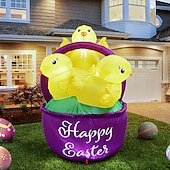 olcso Tájvilágítás-húsvéti felfújható dekoráció led lámpákkal 1,5 m / 5 láb három csibe virágkosár beltéri/kültéri udvar kert gyep party ünnepi hangulat dekoratív fények kellékek