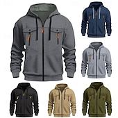 olcso férfi alapvető pulóverek-Férfi Teljes cipzáros kapucnis Zip Up kapucnis pulóver Cipzáras kapucnis pulóver Taktikai kapucnis pulóver Fekete Katonai zöld Sötétkék Khakizöld Világos szürke Kapucni Sima Többzsebes Cipzáras zsebek